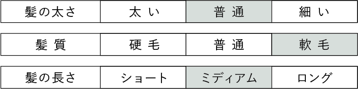 アリミノ　メンズパーマ　髪の太さ　普通　髪質　軟毛　髪の長さ　ミディアム
