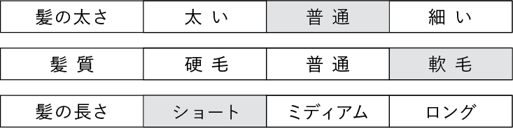 アリミノ　メンズパーマ　髪の太さ　普通　髪質　軟毛　髪の長さ　ショート